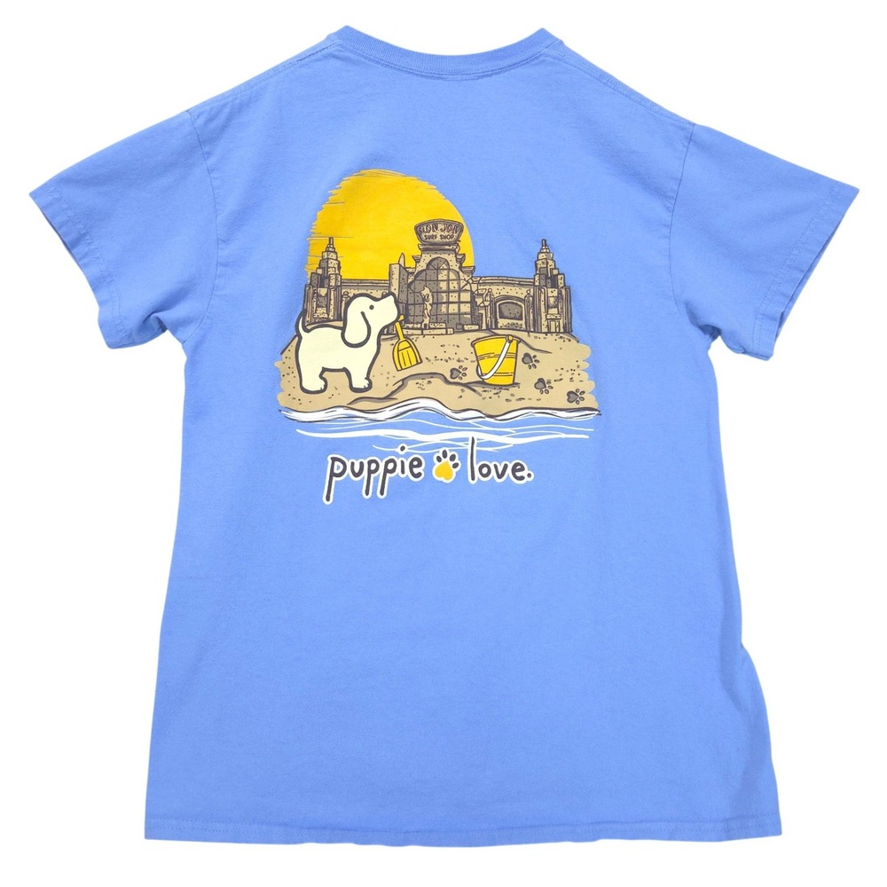 Puppie Love Ron Jon Surf Shop Beach Graphic T Shirt Adults M Blue Rescue Dog